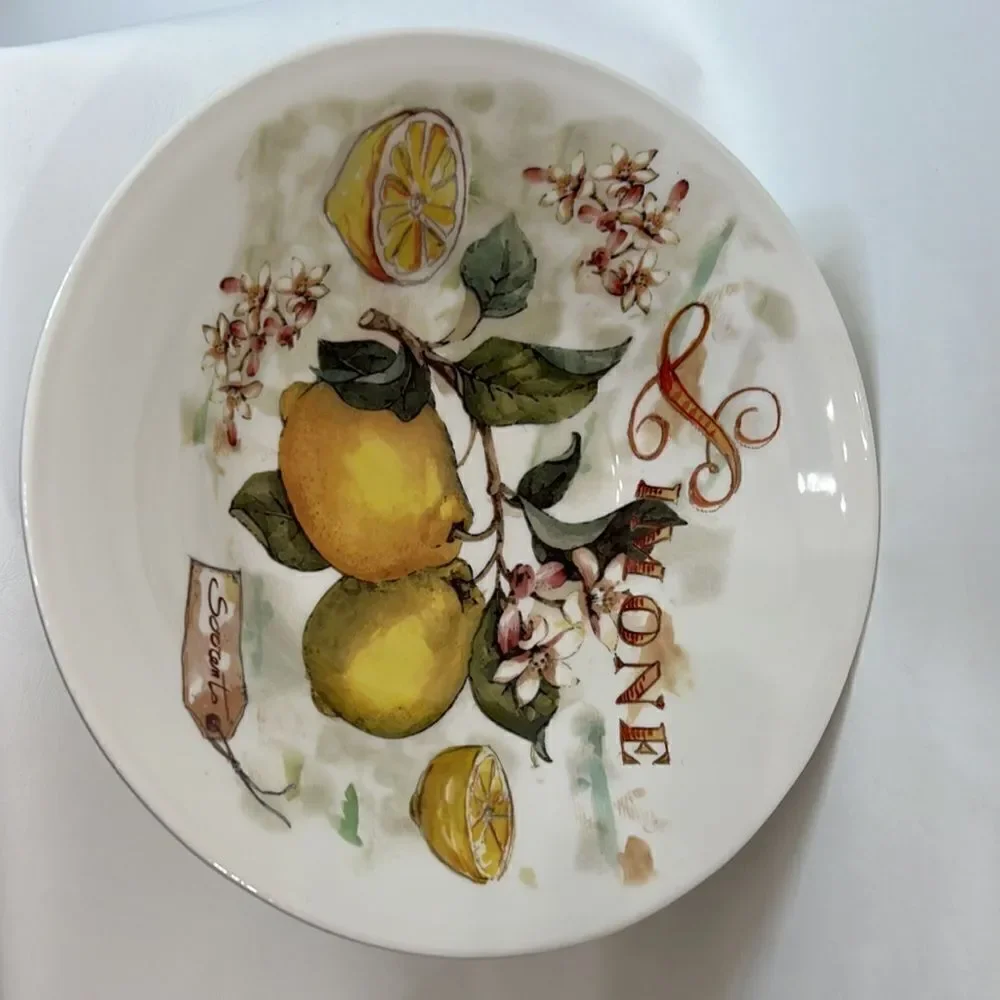 Ceramics Cuore Serving Bowl 12 Cup & 12 In Round Limone Made Italy Floral Lemons